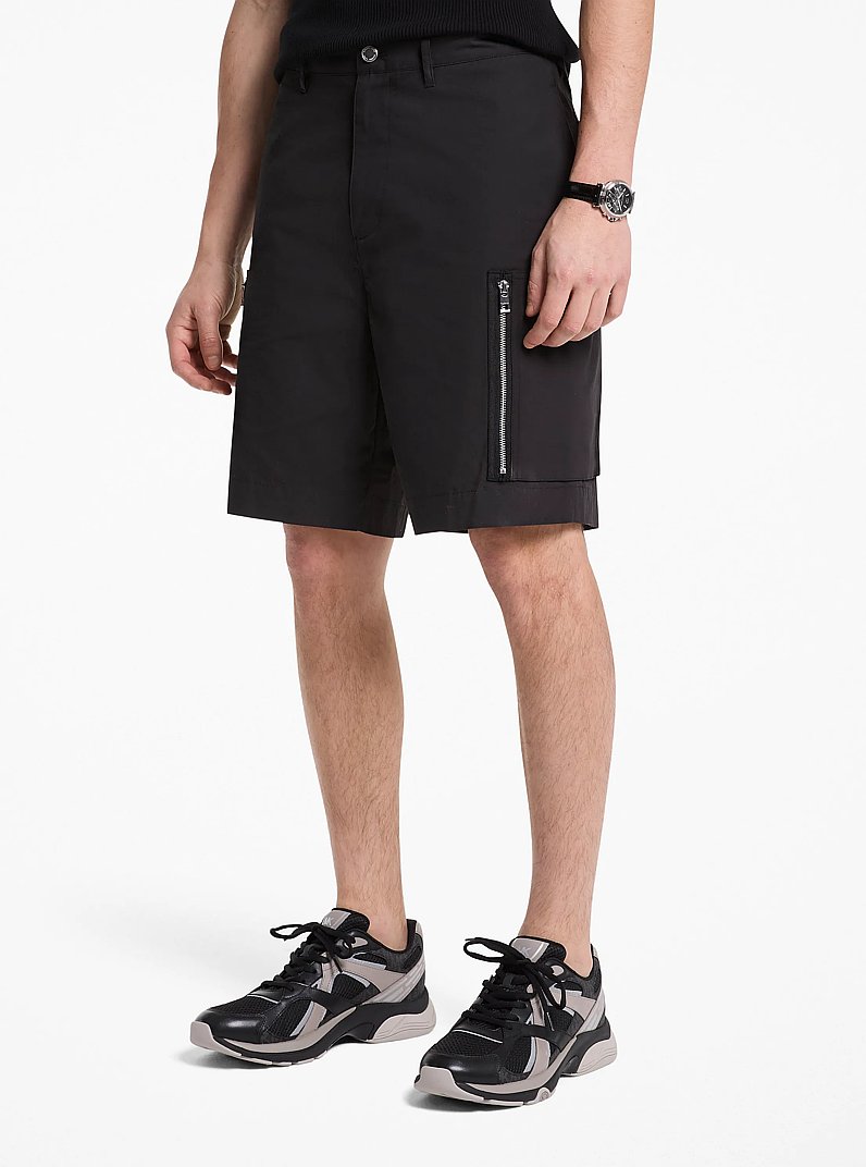 Cotton Poplin Zip Cargo Shorts in BLACK | Michael Kors