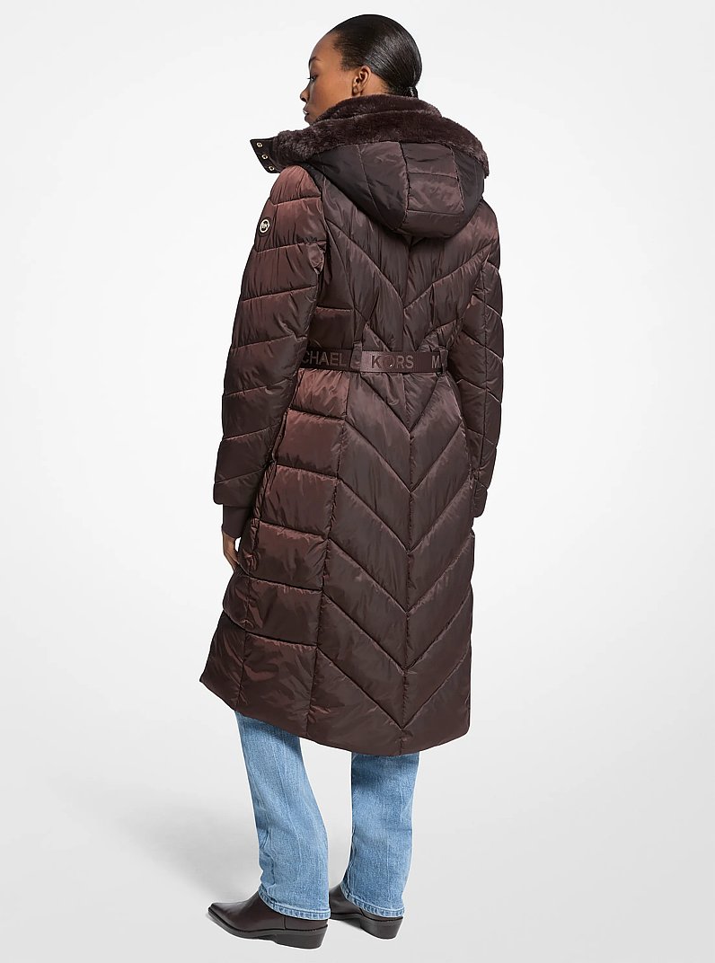 Faux Fur Trim Belted Puffer Coat in CHOCOLATE | Michael Kors
