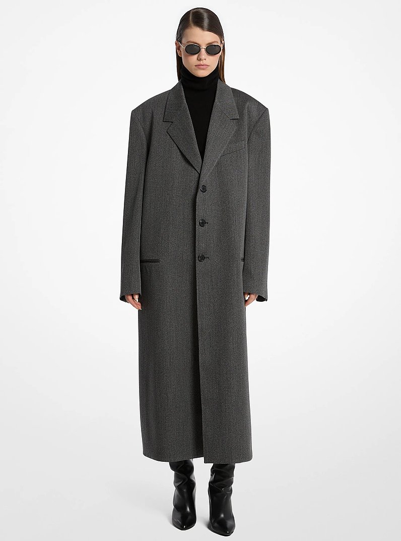 Abrigo holgado de lana de sarga encubierta in NEGRO/PERLA | Michael Kors