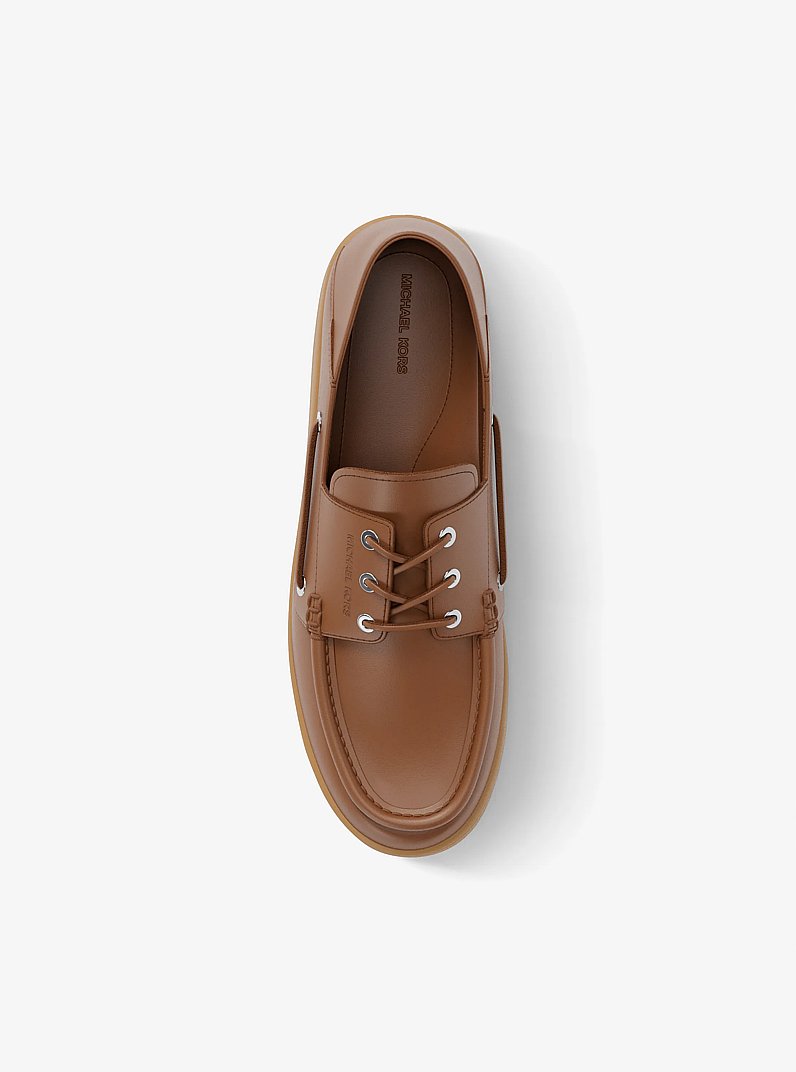Aiden Leather Boat Shoes in LUGGAGE | Michael Kors