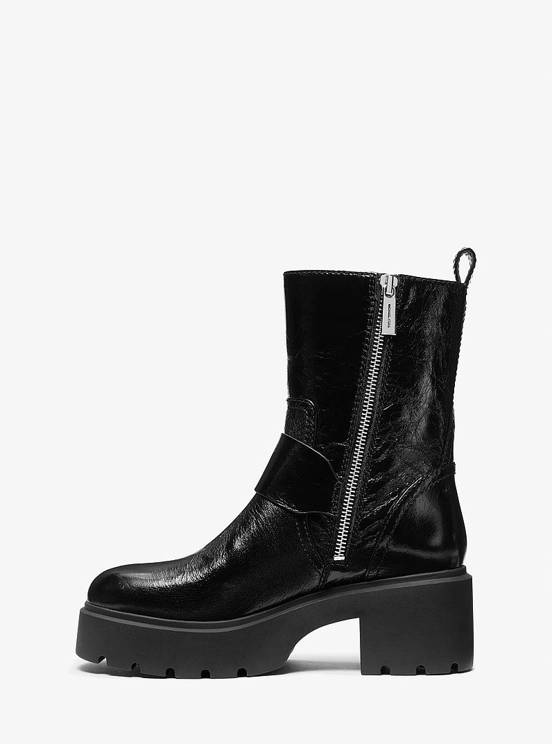 Perry Crinkled Patent Leather Boot in BLACK | Michael Kors