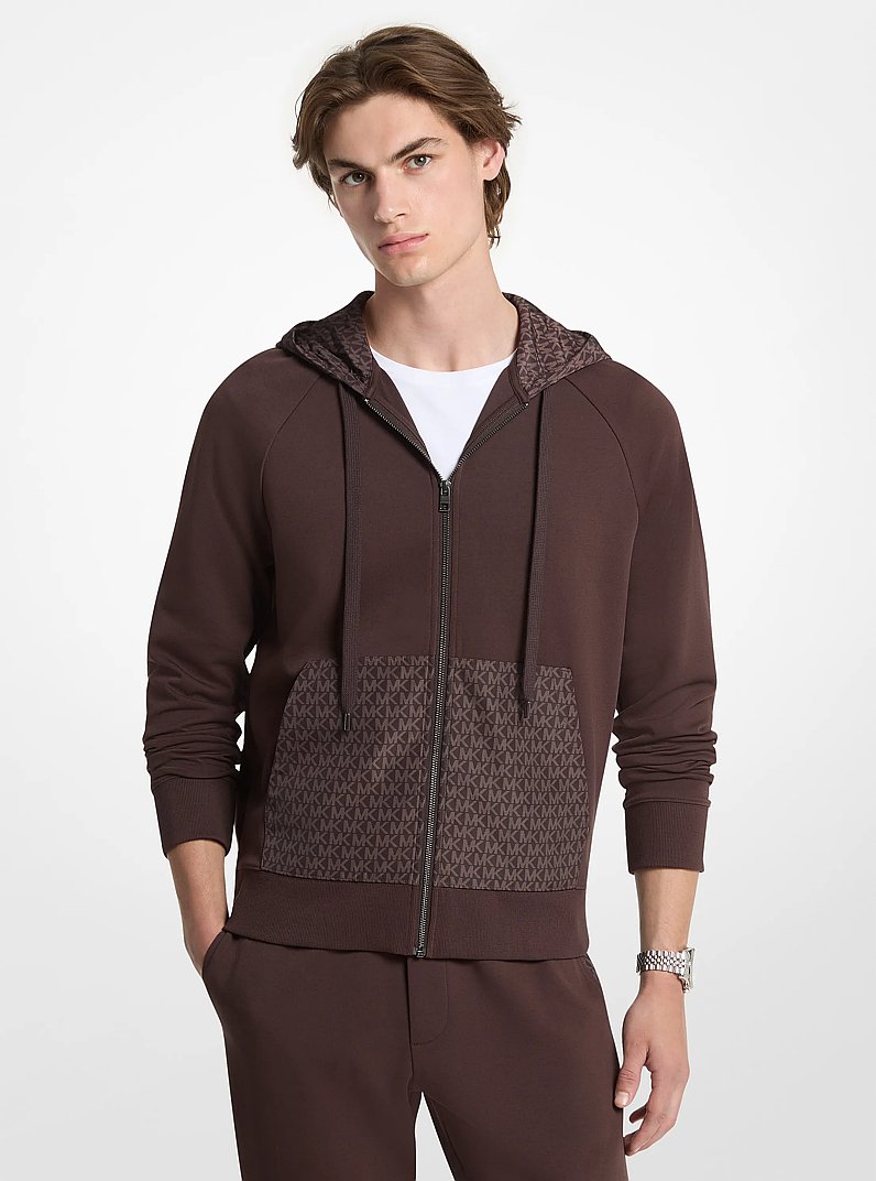 Pull &agrave; capuche en m&eacute;lange de coton avec fermeture &agrave; glissi&egrave;re in CHOCOLAT | Michael Kors