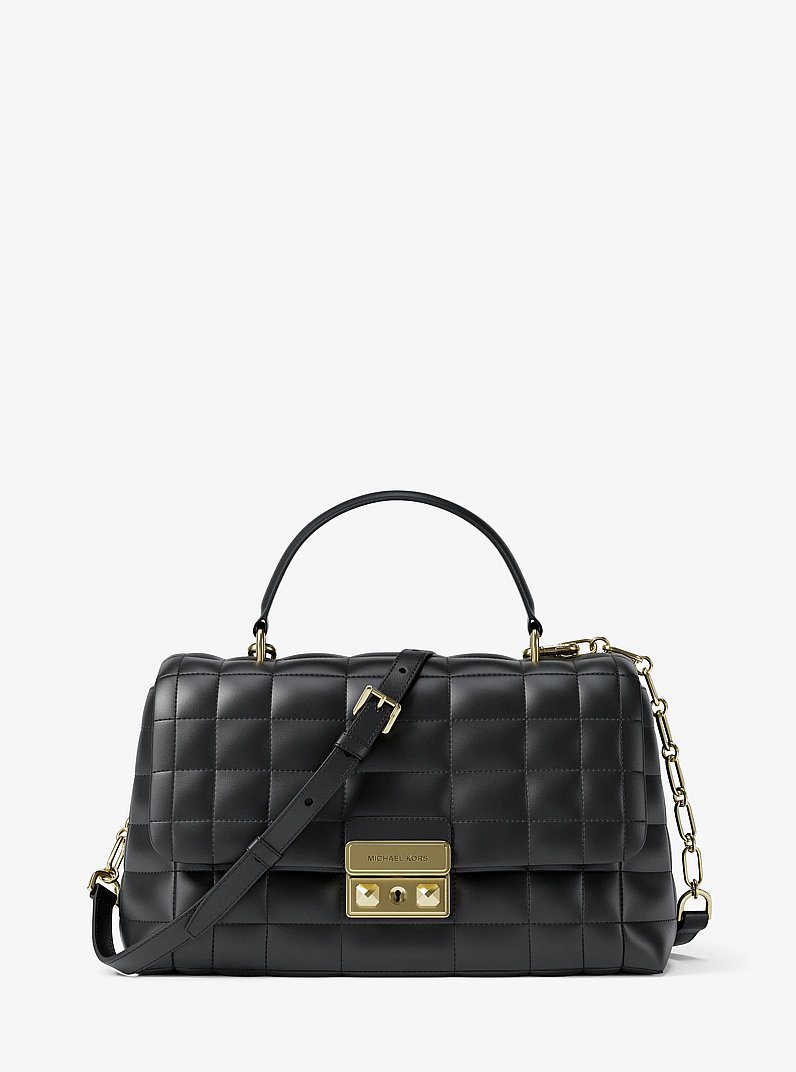Tribeca Medium Quilted Leather Satchel in BLACK | Michael Kors