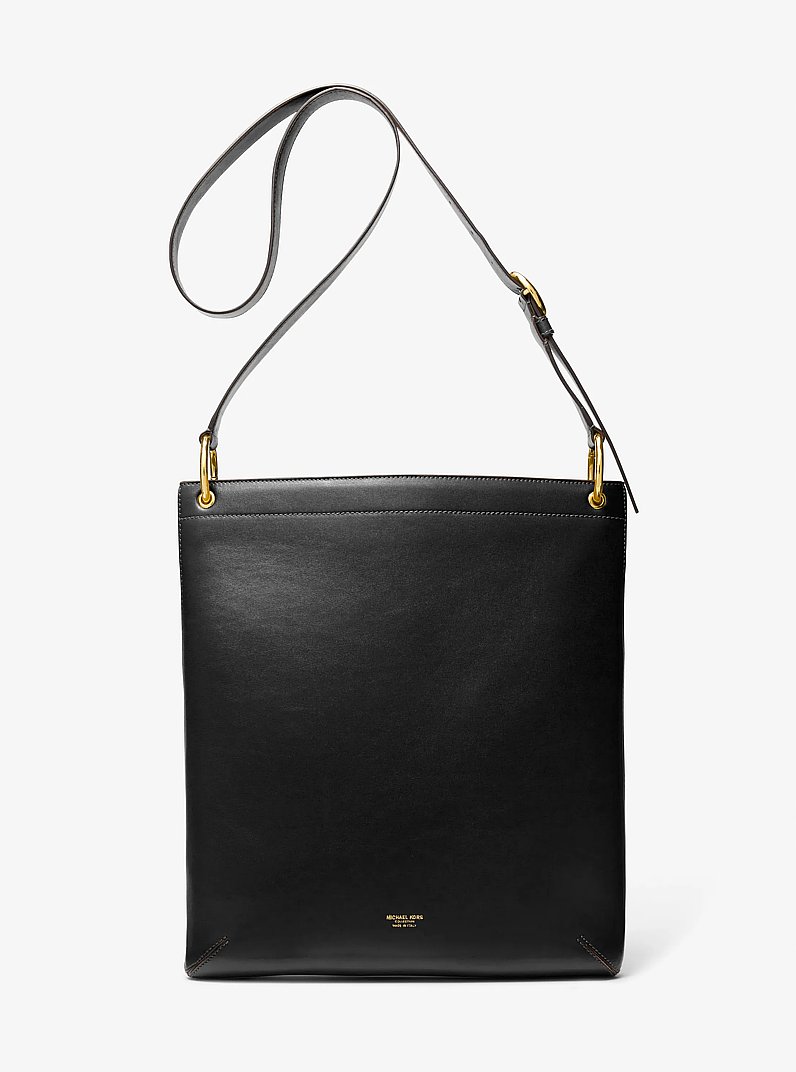 Tate Large Leather Messenger Bag in BLACK | Michael Kors