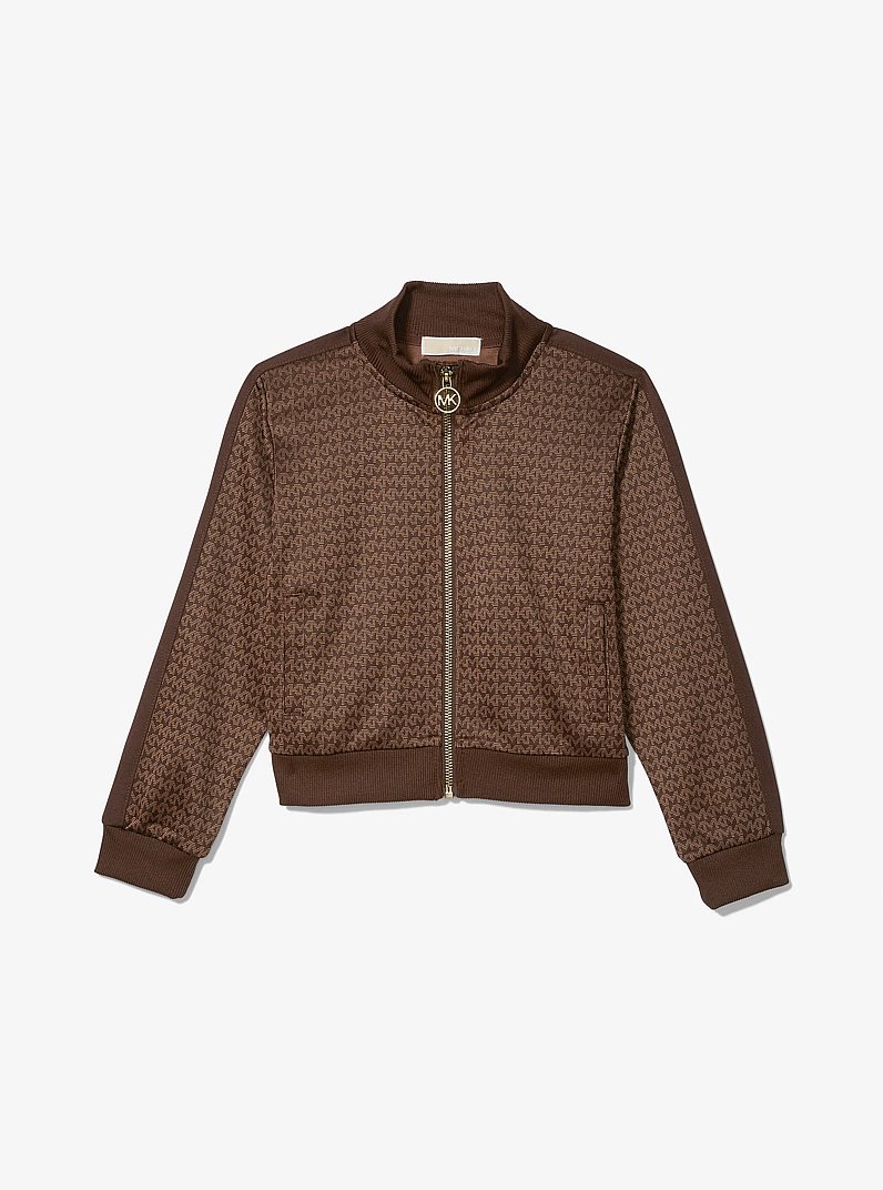 Logo Stretch Jacquard Track Jacket in CHOCOLATE | Michael Kors