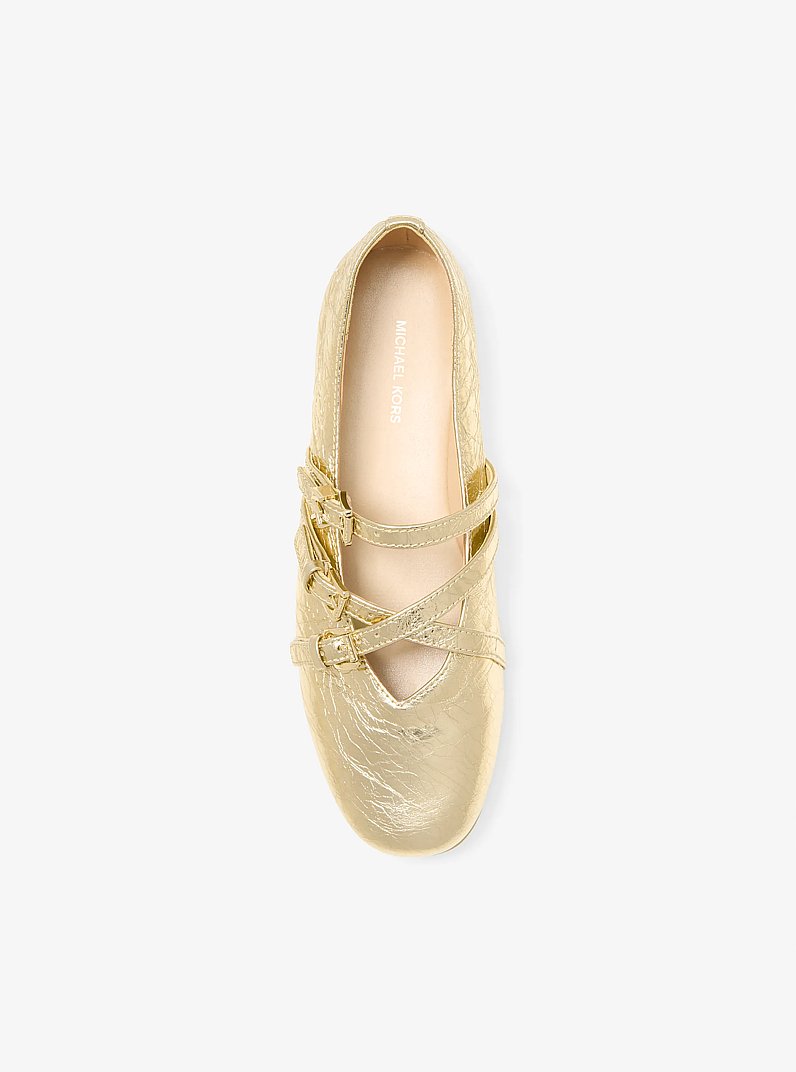 Indy Flex Crackled Metallic Leather Ballet Flat in PALE GOLD | Michael Kors