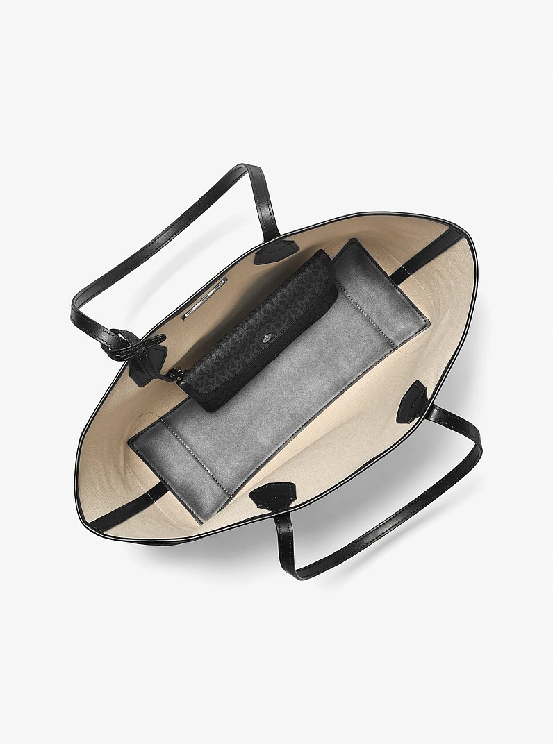 Eva Large Signature Logo Stripe Tote Bag in BLACK | Michael Kors