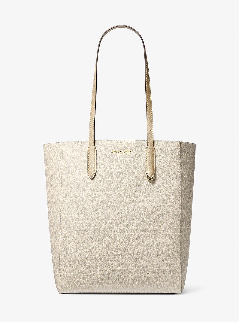 Vincent Large Signature Logo Tote Bag With Coin Pouch in PALE GOLD | Michael Kors