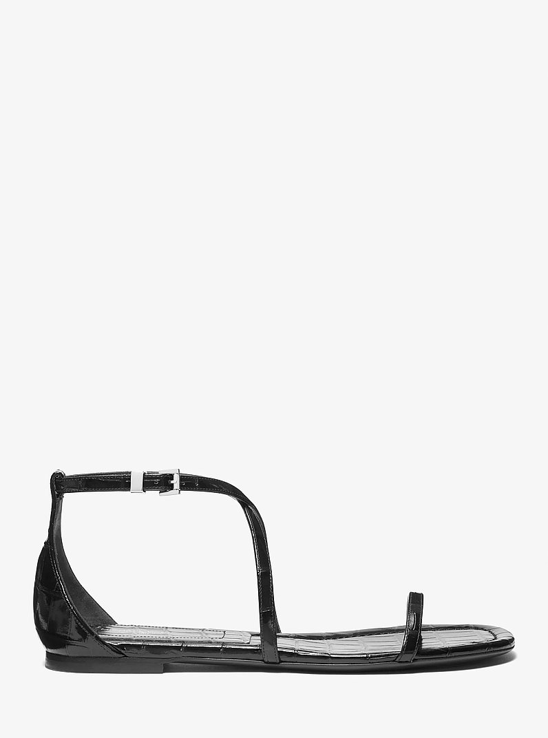 Polly Crocodile Embossed Leather Sandal in CHOCOLATE | Michael Kors