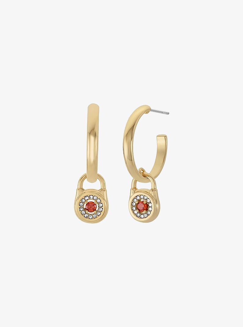 Pav&eacute; Lock Hoop Earrings in GOLD | Michael Kors