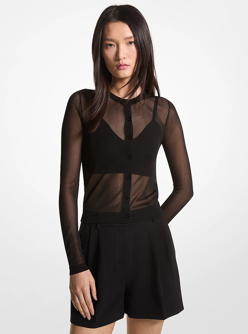 Viscose Blend Cropped Cardigan and Bra Top in BLACK | Michael Kors