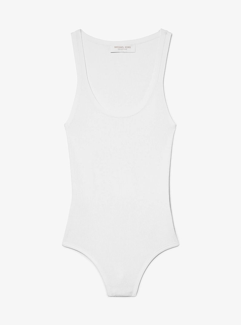 Ribbed Stretch Viscose Tank Top Bodysuit in OPTIC WHITE | Michael Kors