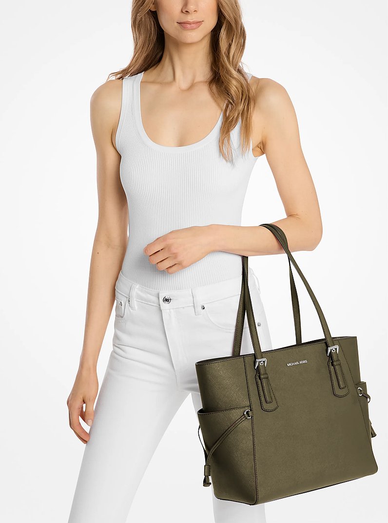 Voyager Large Saffiano Leather Tote Bag in OLIVE | Michael Kors