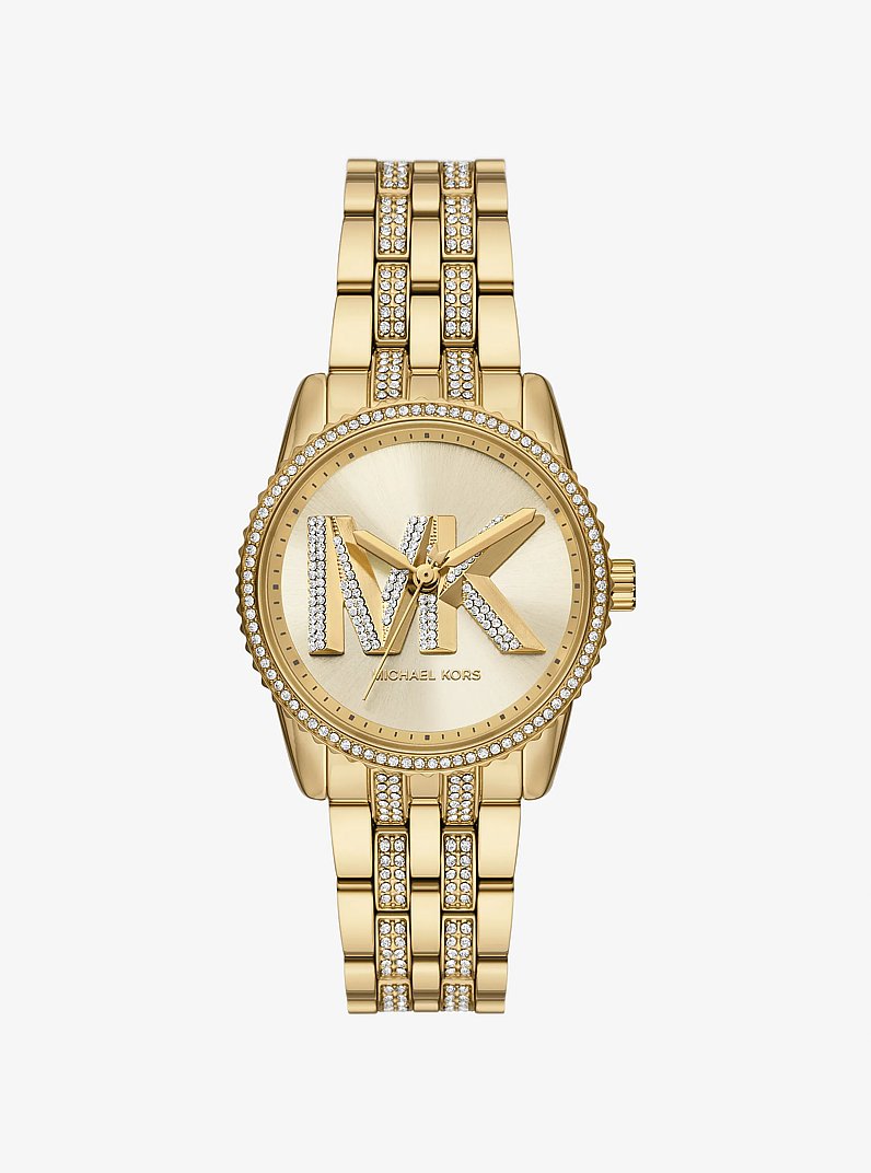 Mini Bryant Pav&eacute; Logo Gold-Tone Watch in GOLD | Michael Kors