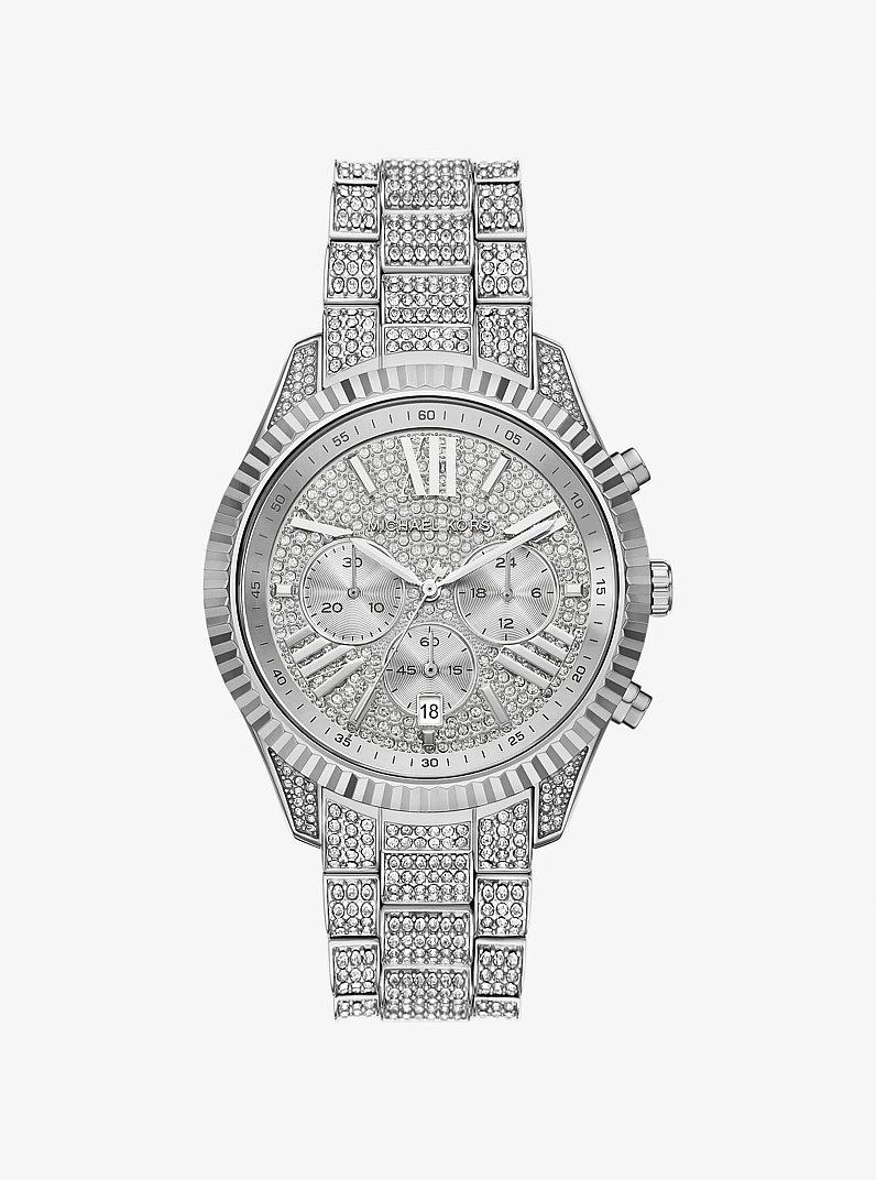 Oversized Lexington Pav&eacute; Silver-Tone Watch in SILVER | Michael Kors