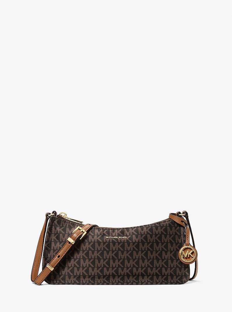 Zadie Small Signature Logo Woven Crossbody Bag in BRN/ACORN | Michael Kors