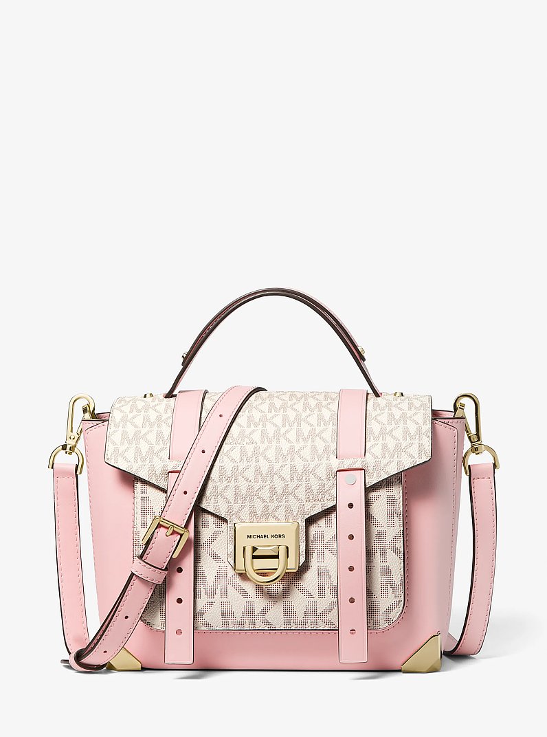 Manhattan Medium Leather and Logo Satchel in PWD BLSH MLT | Michael Kors