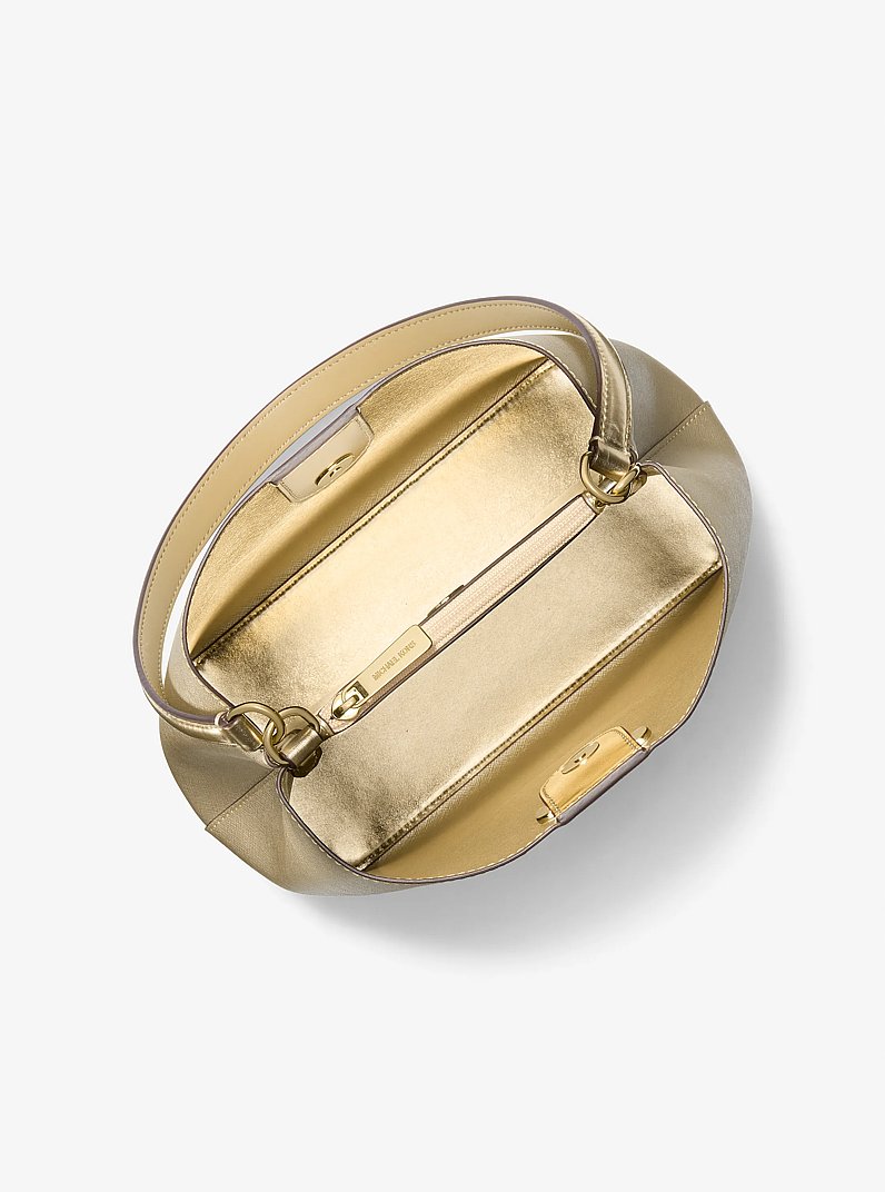 Pratt Medium Metallic Shoulder Bag in PALE GOLD | Michael Kors