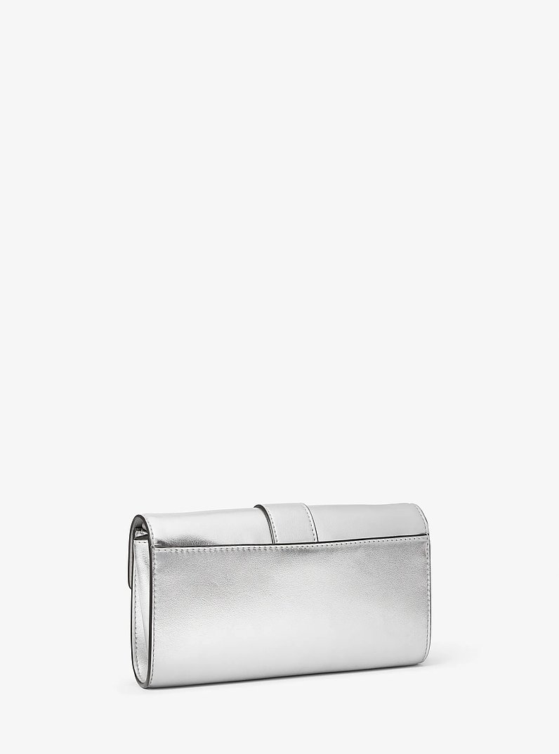 Penelope Medium Metallic Clutch in SILVER | Michael Kors