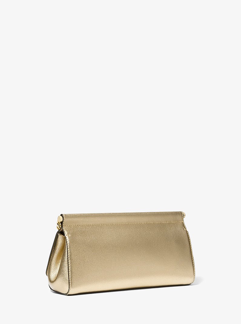 Carmine Medium Metallic Pebbled Leather Pochette in PALE GOLD | Michael Kors