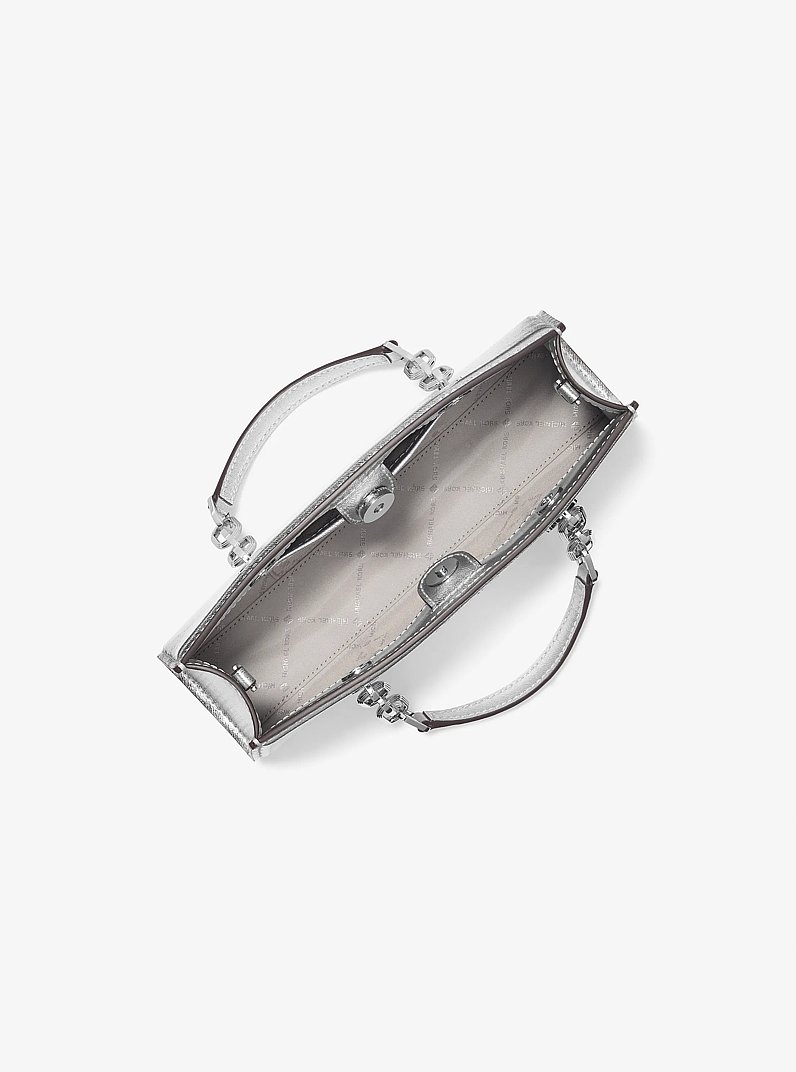 Cynthia Small Leather Satchel in SILVER | Michael Kors