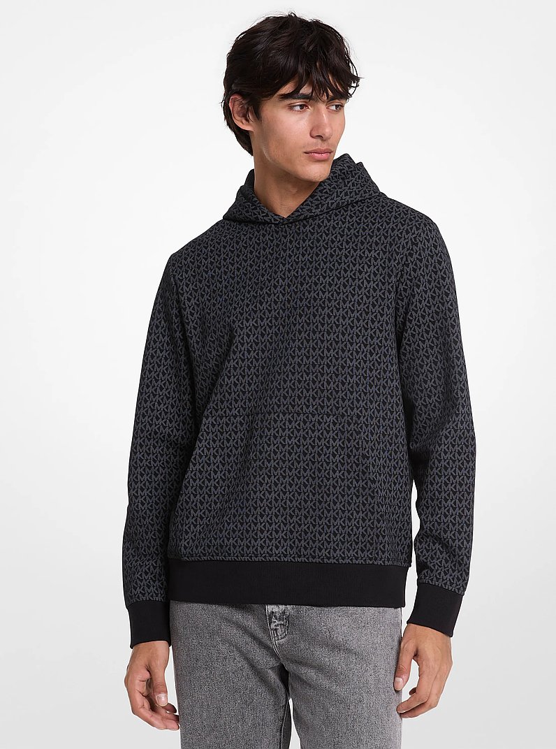 Signature Logo Cotton Blend Hoodie in BLACK | Michael Kors