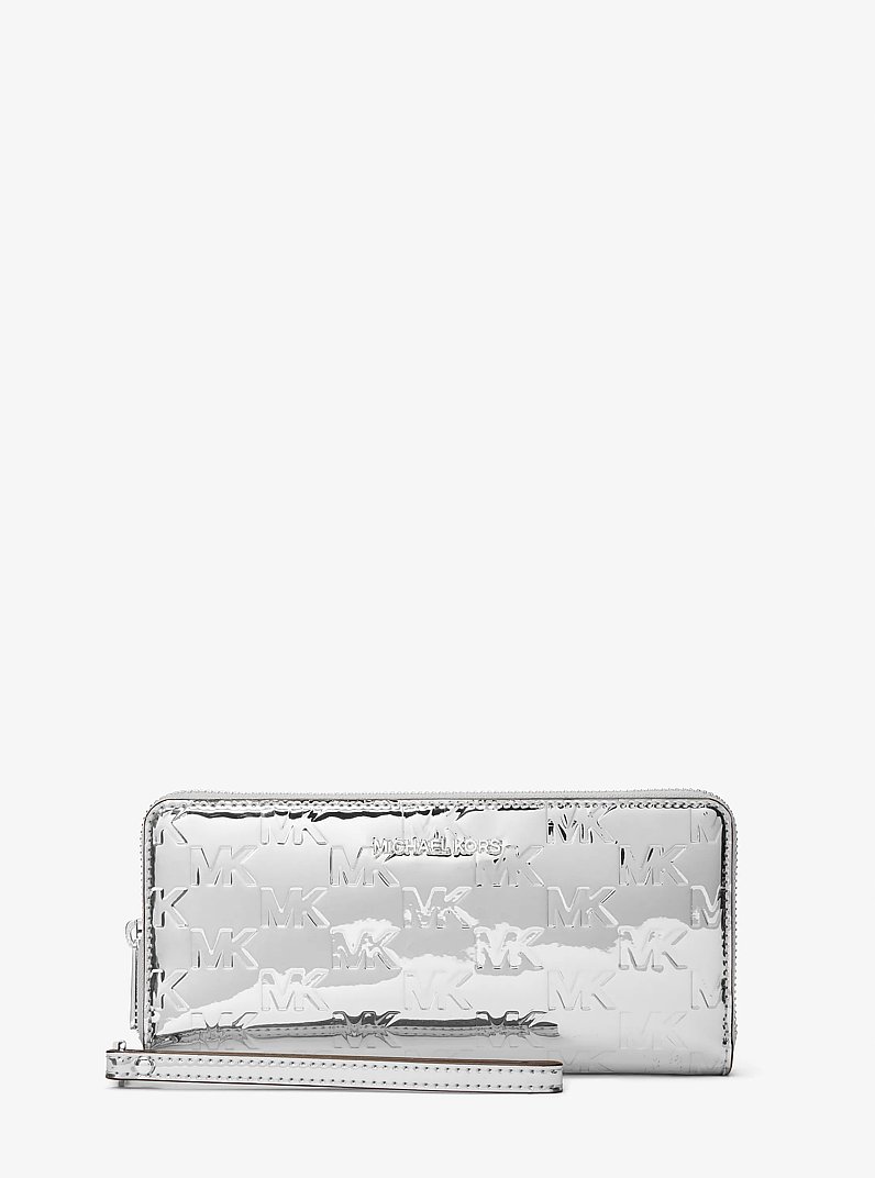 Jet Set Large Patent Logo Debossed Continental Wallet in SILVER | Michael Kors