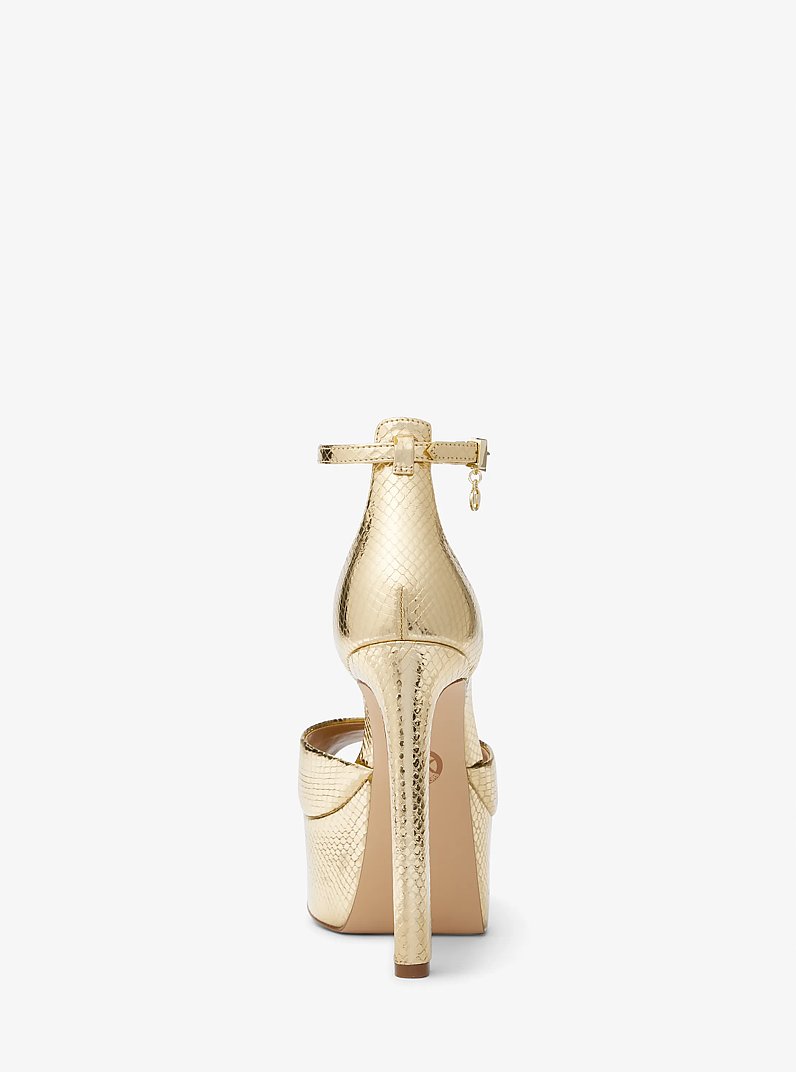Martina Metallic Snake Embossed Leather Peep-Toe Platform Pump in PALE GOLD | Michael Kors