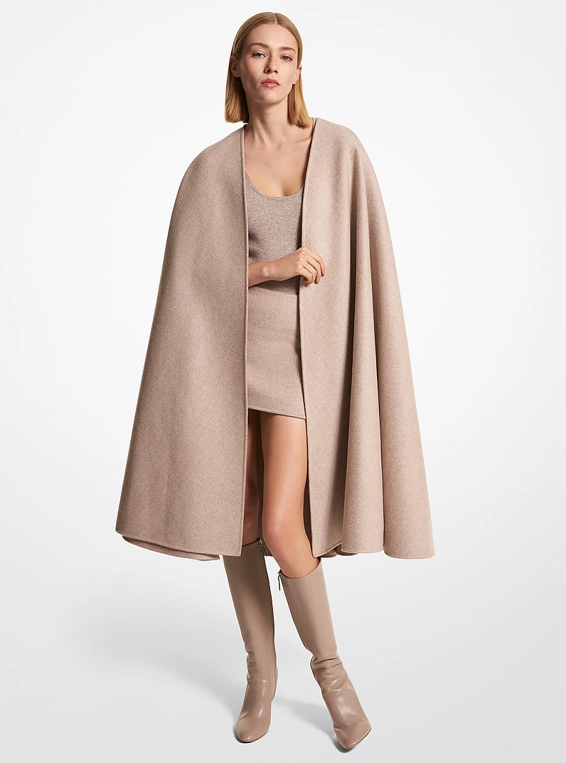 Double Faced Wool Melton Cape in TAUPE MELANGE | Michael Kors