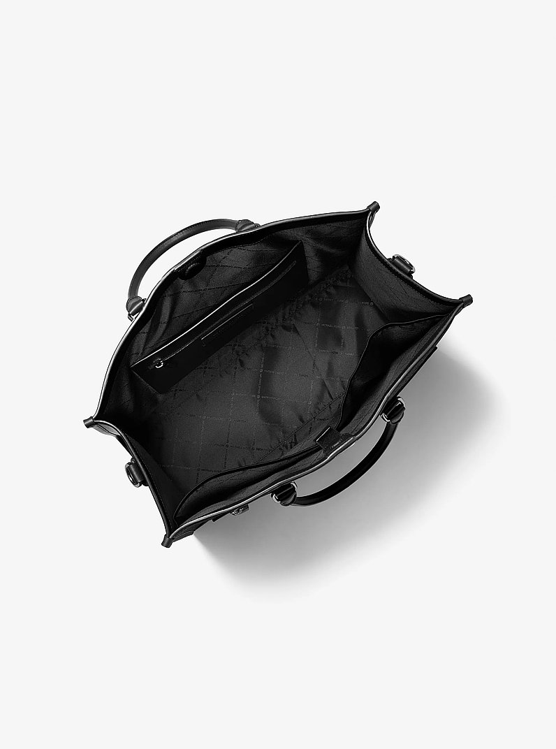 Jet Set Logo Embossed Leather Tote Bag in BLACK | Michael Kors