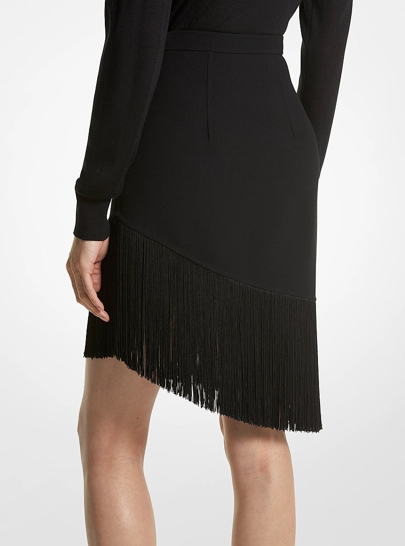 Double Faced Wool Asymmetric Fringed Skirt in BLACK | Michael Kors