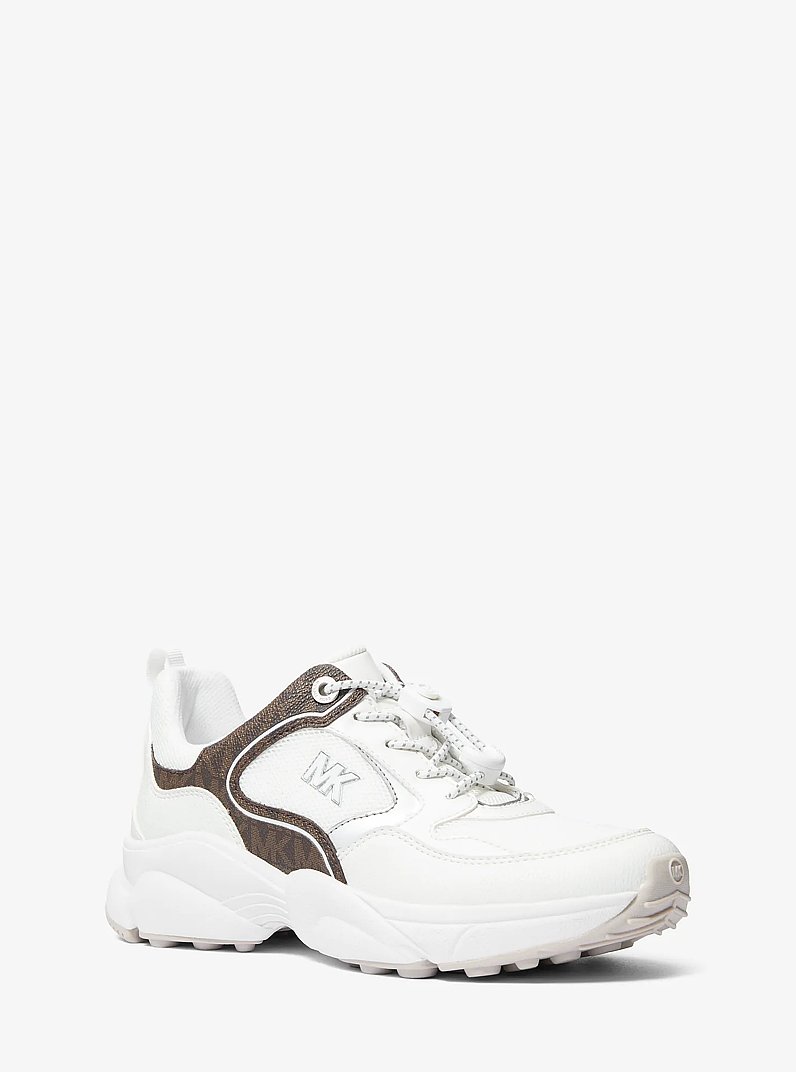 Jett Mixed-Media Trainer in OP WHT/BROWN | Michael Kors