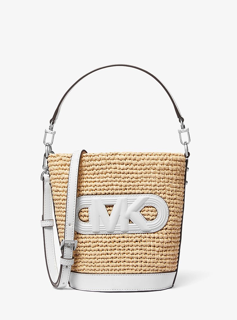Townsend Small Straw Messenger Bag in NAT/OPTICWHT | Michael Kors