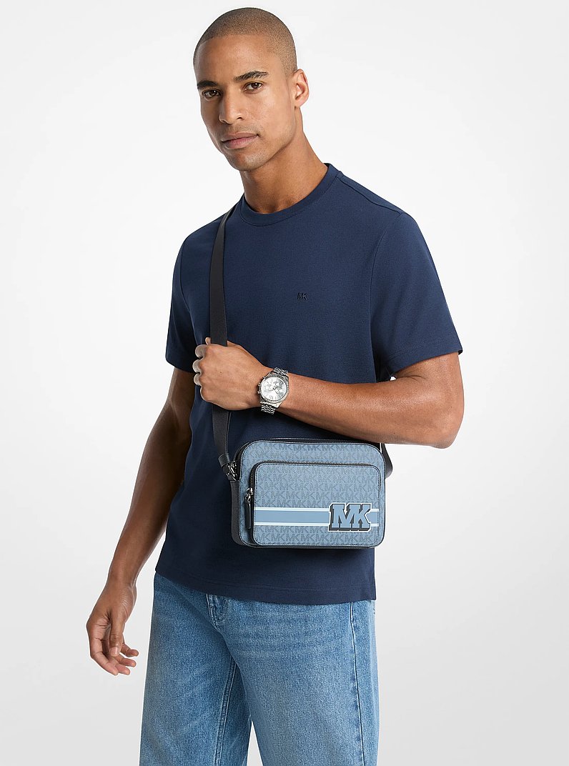 Cooper Embellished Signature Logo Flight Bag in DENIM | Michael Kors