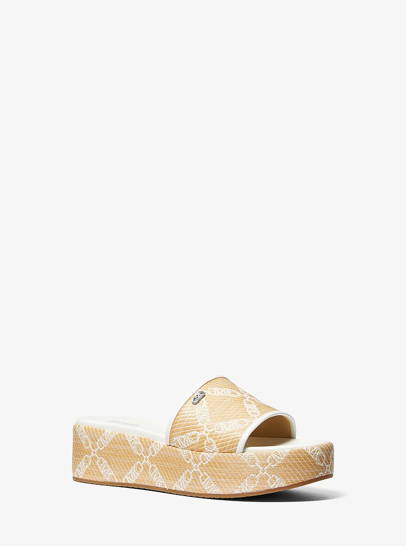 Ember Empire Logo Jacquard Straw Platform Sandal in NAT/OPTICWHT | Michael Kors
