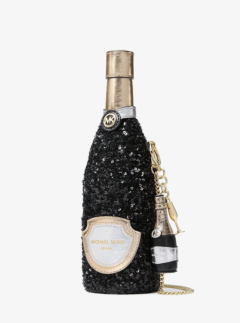 Breloque pour sac en forme de bouteille de champagne in OR/NOIR | Michael Kors