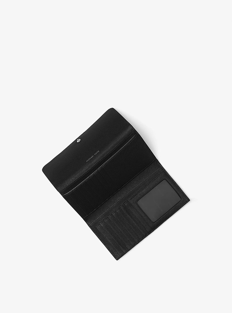 Large Pebbled Leather Tri-Fold Wallet in BLACK | Michael Kors