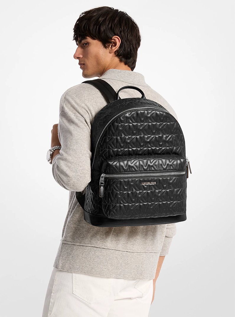 Hudson Medium Logo Embossed Dome Backpack in BLACK | Michael Kors