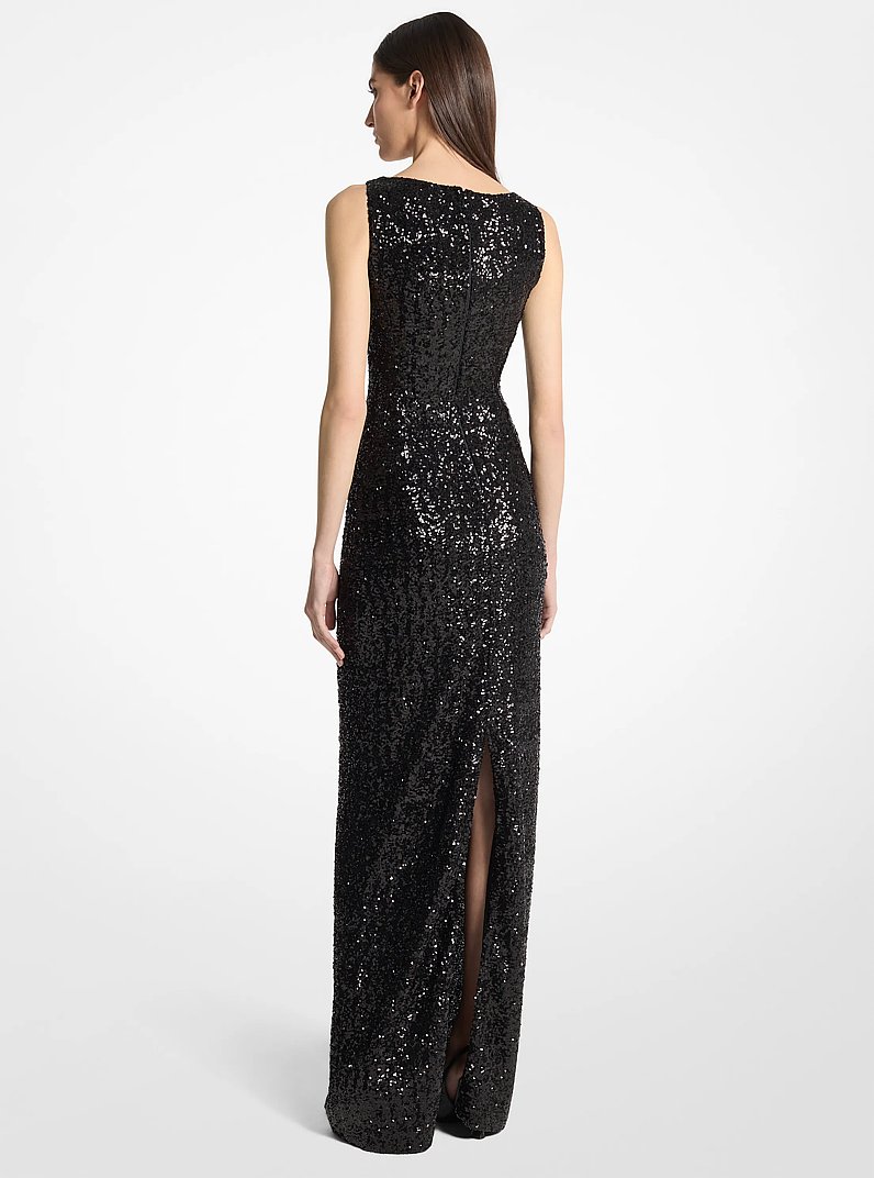 Sequined Stretch Tulle Gown in BLACK | Michael Kors