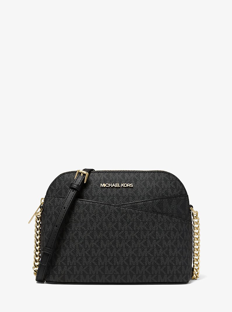 Jet Set Travel Medium Logo Dome Crossbody Bag in BLACK | Michael Kors