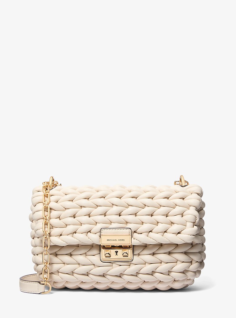 Borsa a spalla Tribeca grande in pelle intrecciata a mano in CREMA CHIARO | Michael Kors