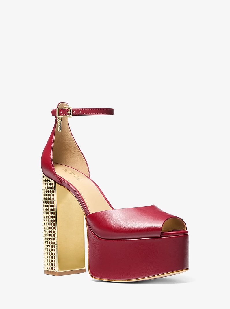 Maxine Leather Platform Sandal in DEEP RED | Michael Kors