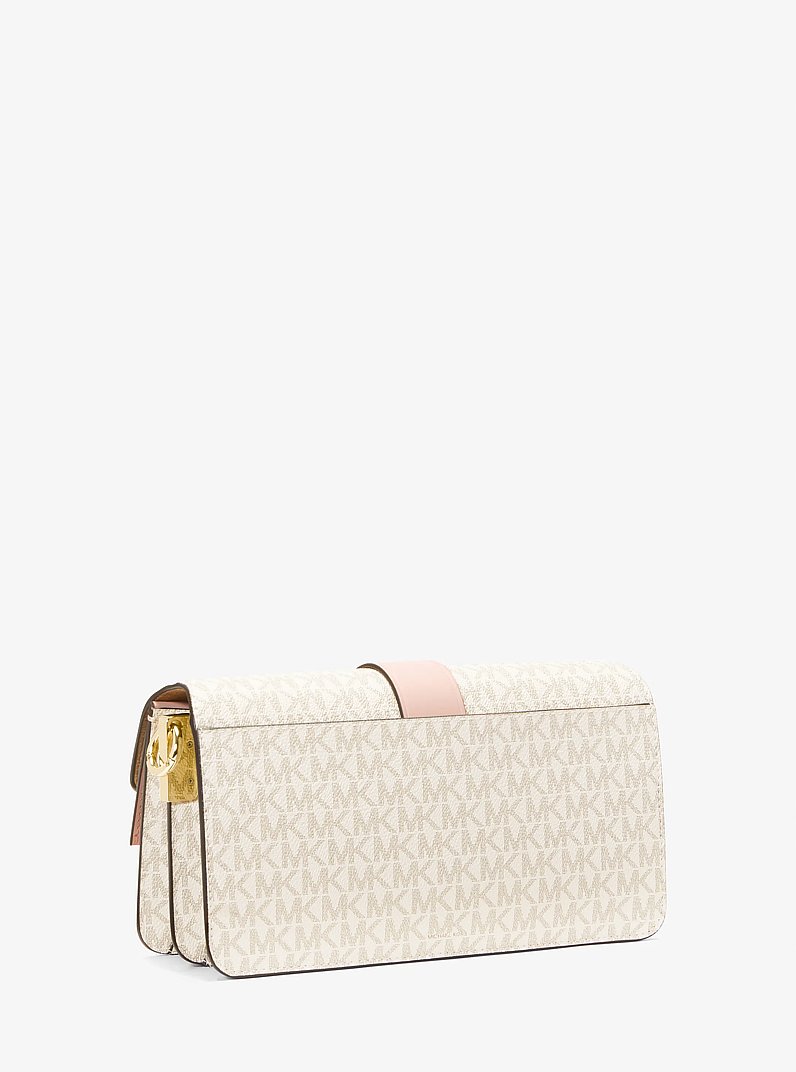 Greenwich Medium Logo Shoulder Bag in VANILLA/SOFT PINK | Michael Kors