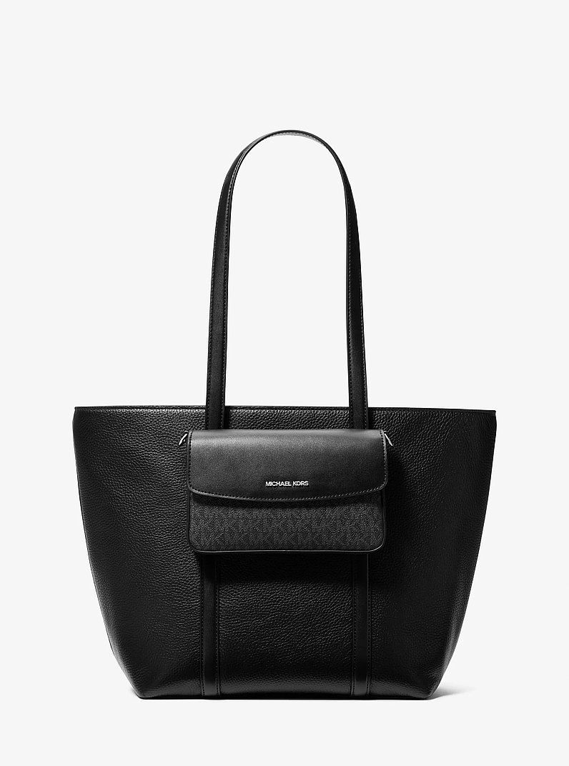 Jet Set Large 2-in-1 Pebbled Leather Tote Bag in BLACK - Sale