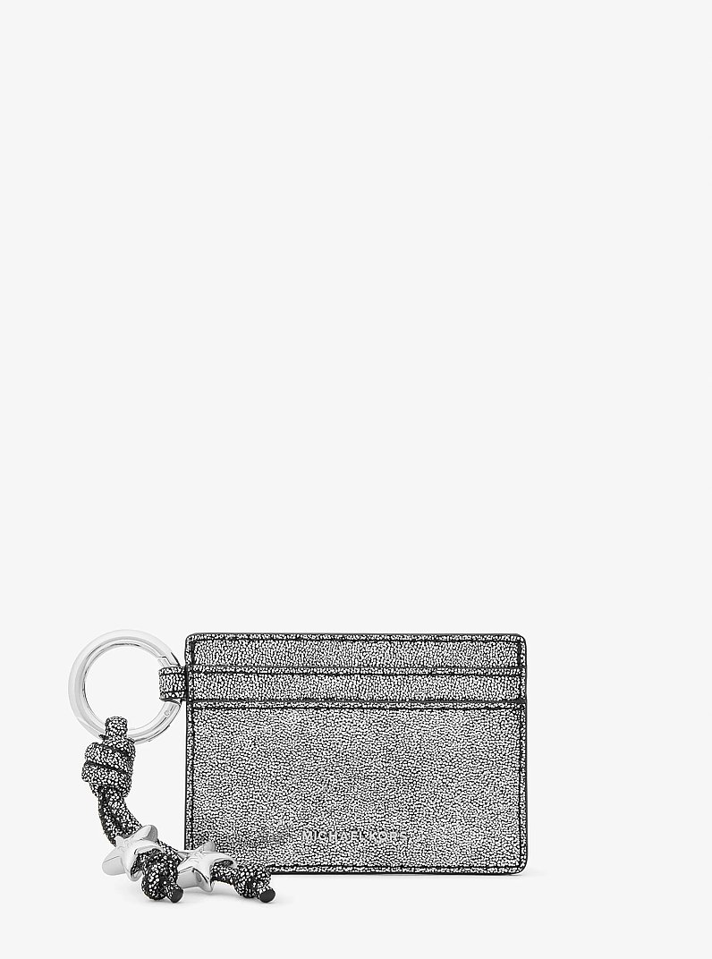 Jet Set Metallic Leather Card Case With Charms in SILVER | Michael Kors