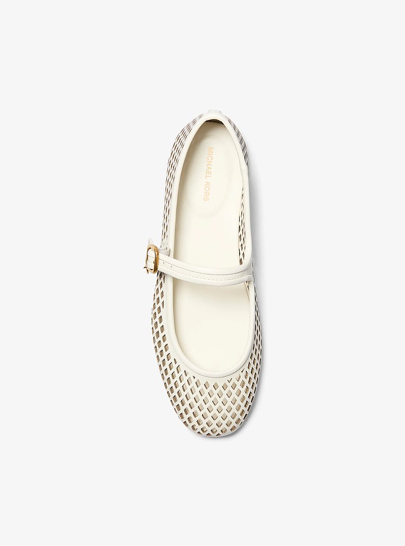 Nellie Flex Laser-Cut Leather Flat in EGGSHELL | Michael Kors