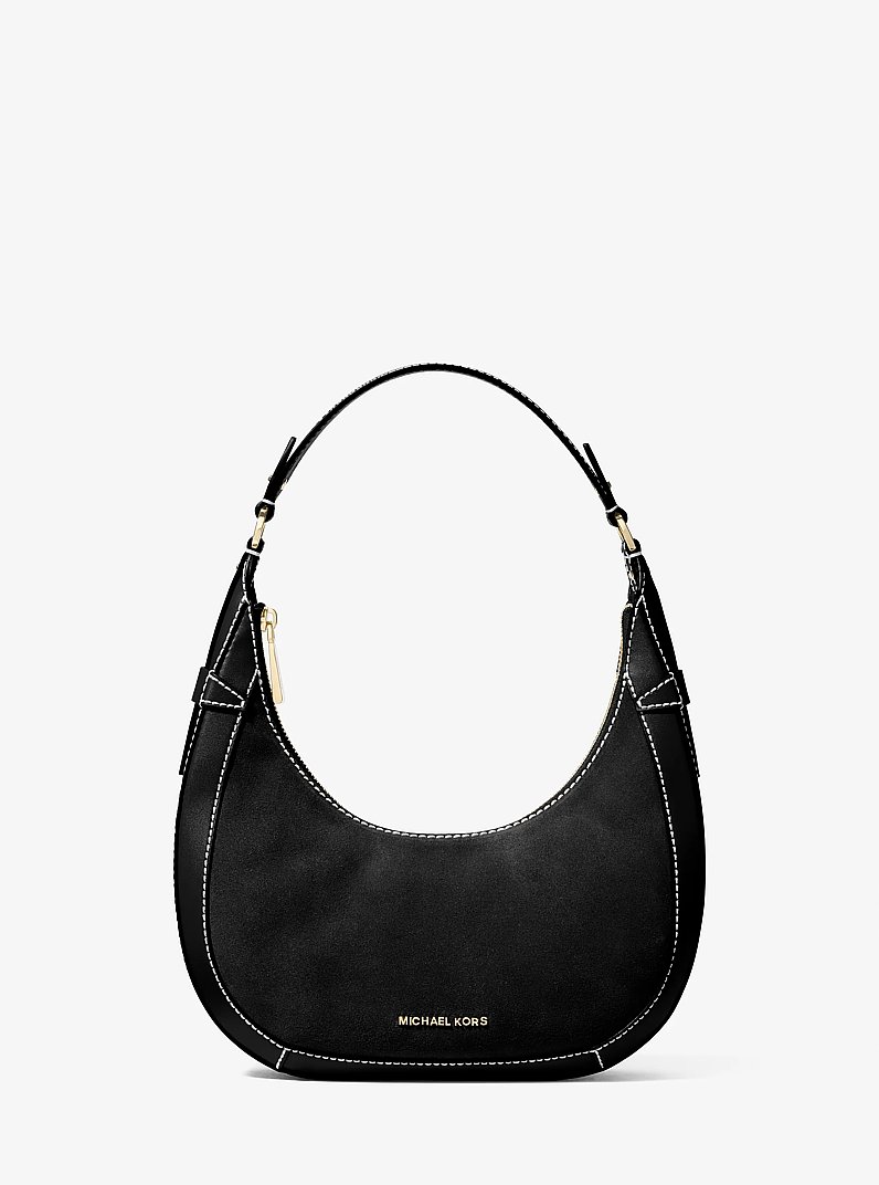 Preston Small Suede Crescent Shoulder Bag in BLACK | Michael Kors