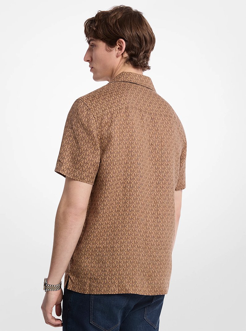 Signature Logo Linen Camp Shirt in ACC CAMEL | Michael Kors