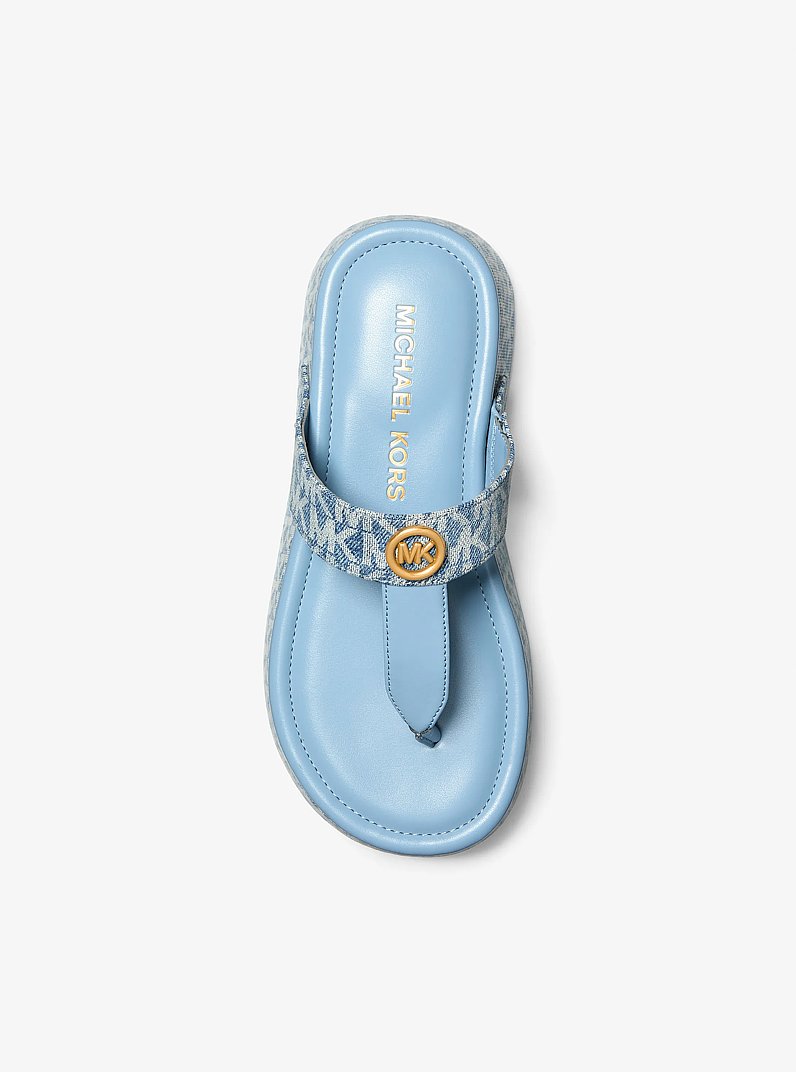 Koya Signature Logo Denim Platform Flip Flop in NEW HRZN WSH | Michael Kors