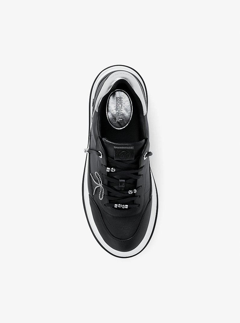 Hayes Embellished Leather Platform Sneaker in BLACK | Michael Kors